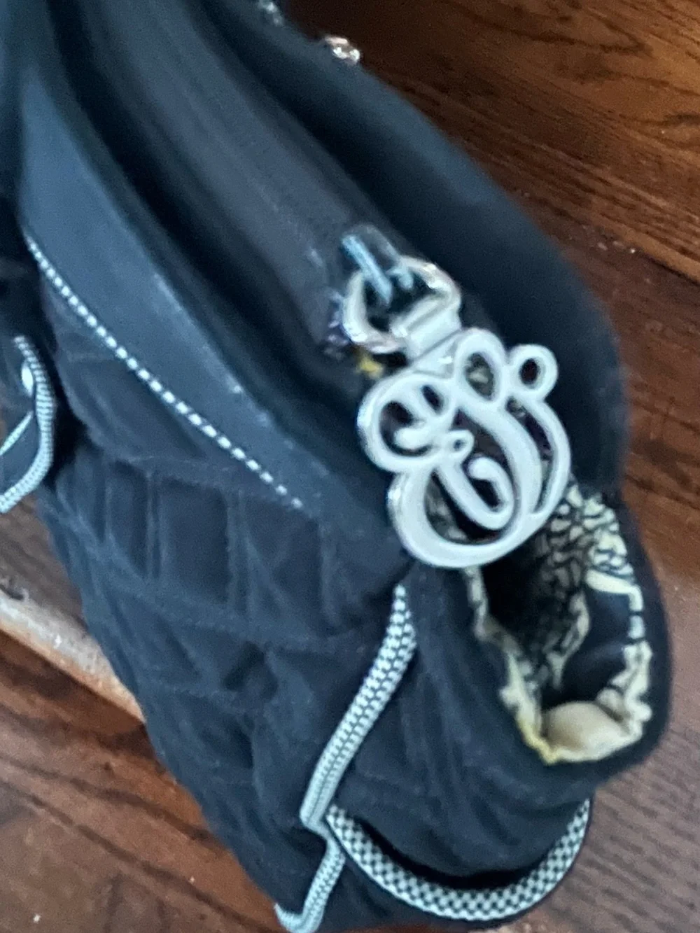 Vera Bradley Black Microfiber Handbag w/ Checked Piping Detail Nice!